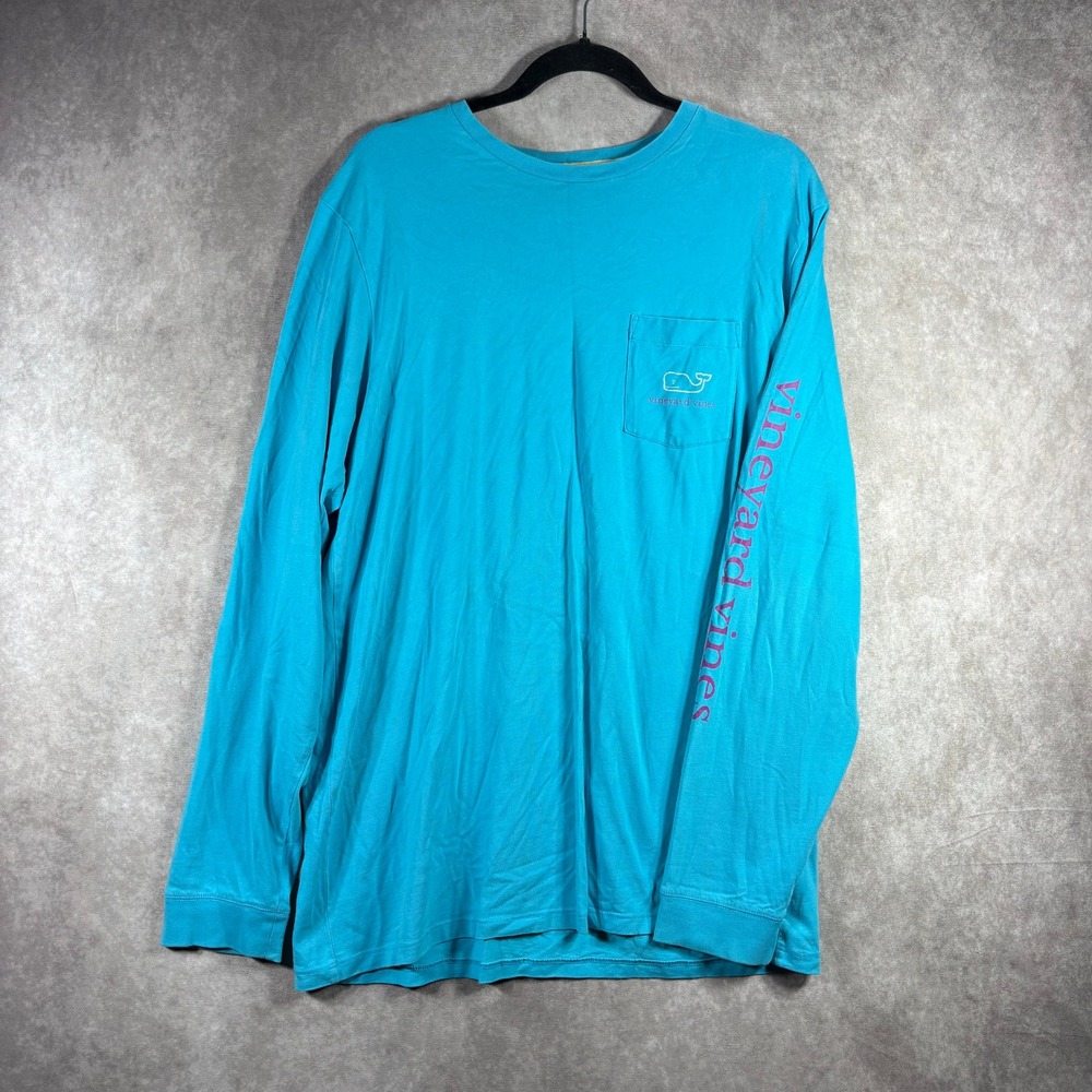 Vineyard Vines Whale T-Shirt Mens Size Large Blue Pocket Long Sleeve Preppy
